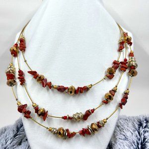 Erica Lyons – Three Strand Antiqued Gold Tone 16” Wire Bib Necklace w/ Jasper
